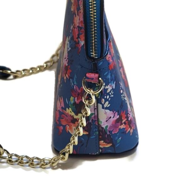 Steve Madden Floral Crossbody Purse Blue Gold Chain Chic Summer Vacation Bag - Picture 5 of 16